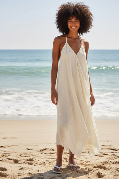 Maxi Tassel Sheer Sequin Ivory Summer Coverup