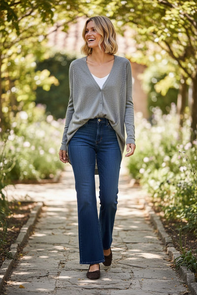 Boyfriend Cotton Cashmere Sweater Cardigan with Chiffon Silk Back