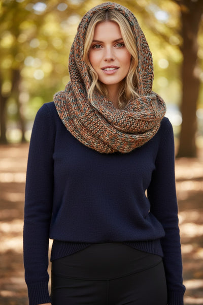 Hand Knit Chunky Weave Basket Infinity Wrap Scarf