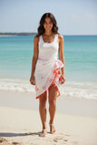Magic Mirror Cotton Beach Sarong & Scarf – White with Neon Orange Embroider