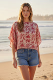 Hi-Low Luxury Silk Bali Stamp-Print Cropped Top