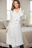 Season-less Chic Sweater Knit Long Cardigan Robe Wrap with Belt white