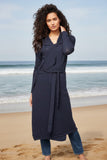 Season-less Chic Sweater Knit Long Cardigan Robe Wrap with seal blue black