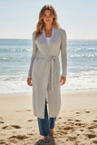Season-less Chic Sweater Knit Long Cardigan Robe Wrap with silver grey