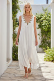 Sequin Rayon Maxi Length Tank Dress with Embellished Metallic Detail white with gold