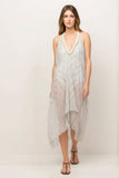Shimmer Metallic Zig Zag Sheer Print Fringe Halter Coverup Sundress 4