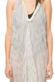 Shimmer Metallic Zig Zag Sheer Print Fringe Halter Coverup Sundress close up