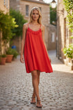 Short Tassel Tank Camisole Dress with Golden Bead Trim Details red gold
