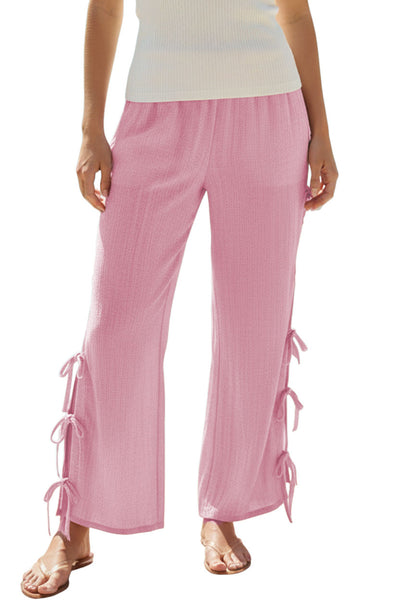 Cotton Lurex Stripe Gauze Drawstring Side Tie Beachside Pant