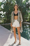 Silk Stamp Batik Print Kimono Coverup-black-white