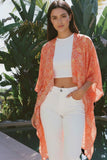 Silk Stamp Batik Print Kimono Coverup-orange