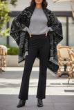 Snowflake Intarsia Warm and Comfy Brushed Blanket Wrap black grrey