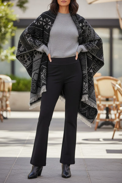 Snowflake Intarsia Warm and Comfy Brushed Blanket Wrap black grrey
