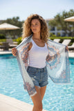 Spirit Medallion Print Wrap Scarf Sarong | Aqua Boho Resort Wear Cover-Up scarf 4