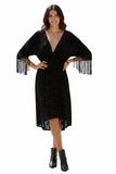 Stevie Fringe Sleeves Hight Low Dress in Stretch Burnout Velvet 4