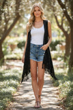 Stevie Sleeveless Novelty Sweater with Fringe Noir Black front
