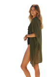 Stitch & Pom Mid-Length Kimono Coverup in Olive Green 2