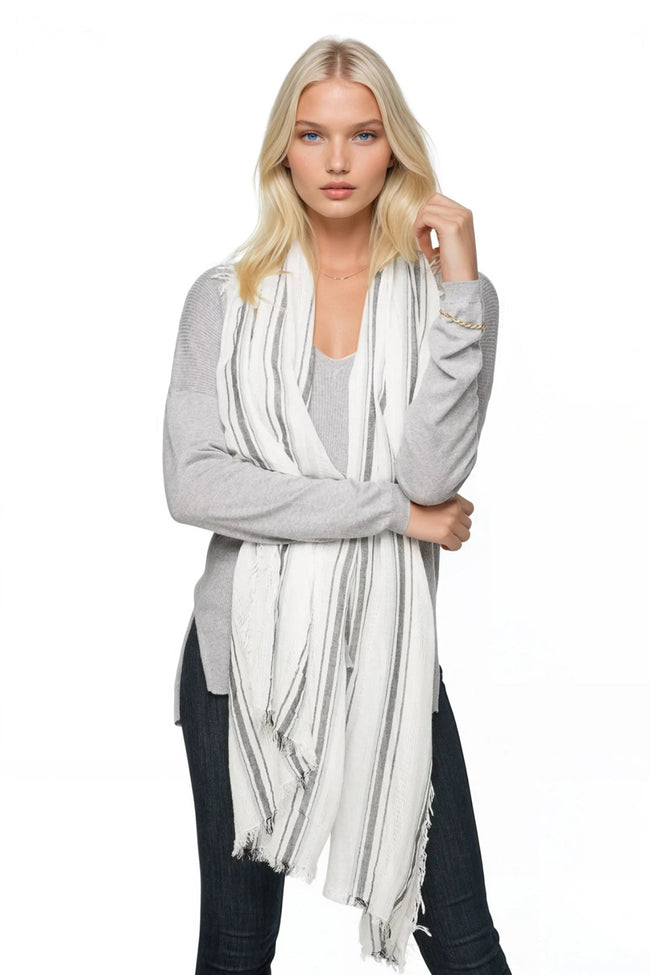 Stripe & Needle Jacquard Scarf Wrap - Subtle Luxury