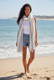 Stripe and Needle White with Grey Stripe Jacquard Thin Scarf Wrap