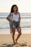 Striped Scales Black and White Red Border Coverup Kimono 2