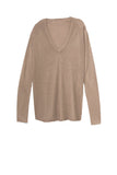 Subtle Luxury Sweater V-Neck Sweater | Open Knit Stitch Tencil - Cashmere Blend Knit tan oatmeal