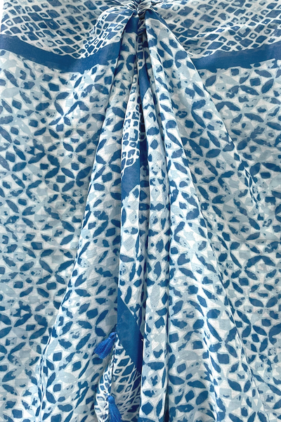 Sumatra Stamp Blue Print with Tassels