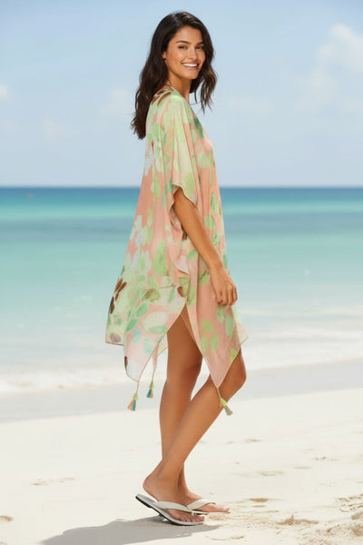 Sweet Pea Orange & Lime Sheer Print V-Neck Coverup Dress 4