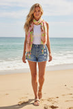 Sweet Pea Print Citrus Peach Color Wrap scarf, pool to party by subtle luxury