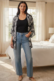 Swirl Floral Satin Black and White Print in Wrap Kimono Short Robe 2
