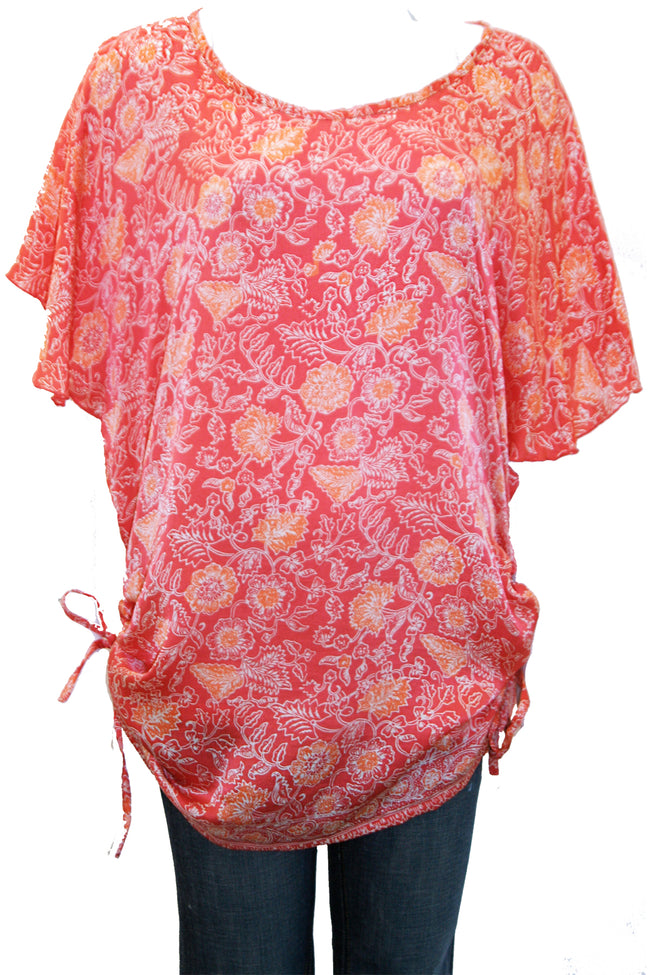 Side Draw Ruched Tunic/Dress in Printed Silk