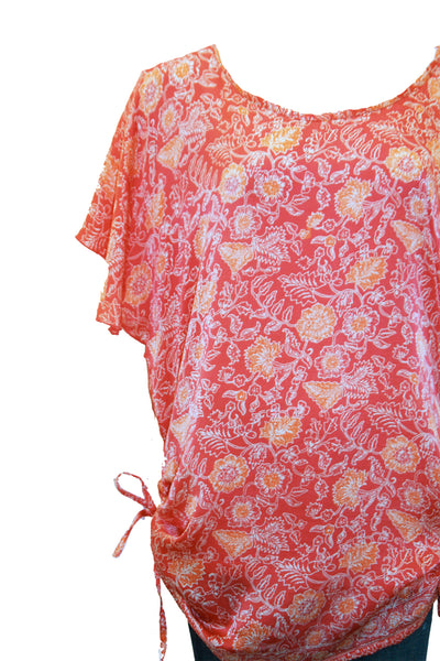 Side Draw Ruched Tunic/Dress in Printed Silk