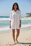 Tan-Ziggy Button Down Embroidery Shirt Dress in Washed Cotton