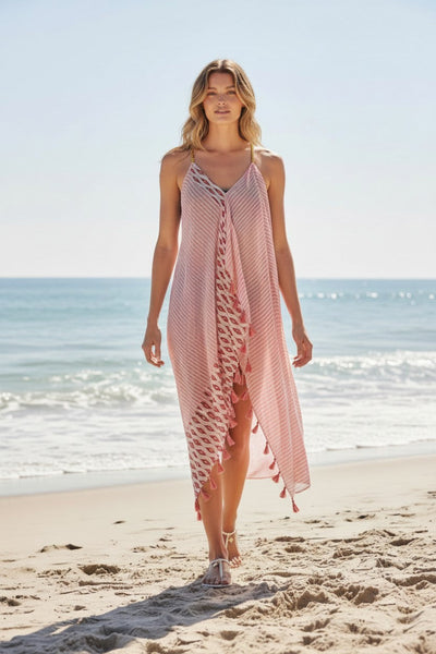 Tassel Halter Sundress Coverup in Vacation Melody Red Print