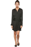 Tassel Tie Satin Button Up Shirt Dress BLACK 2