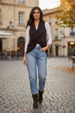Tencel Cashmere Sweater Knit Blend in Open Stitch Twist Drape Vest in Truffle brown 2