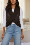 Tencel Cashmere Sweater Knit Blend in Open Stitch Twist Drape Vest in Truffle brown