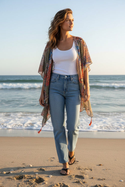 The Cabana Oversized Coerup Kimono in Summer Bazaar Patchwork Print