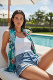The Carribbean Bright Teal Tropical Print Soft Scarf Wrap Sarong 2