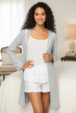 The Pippa Comfy Robe Jersey Knit Short Tie Robe,  grey with white
