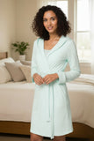 The Pippa Comfy Robe Jersey Knit Short Tie Robe, mint greenl  with white
