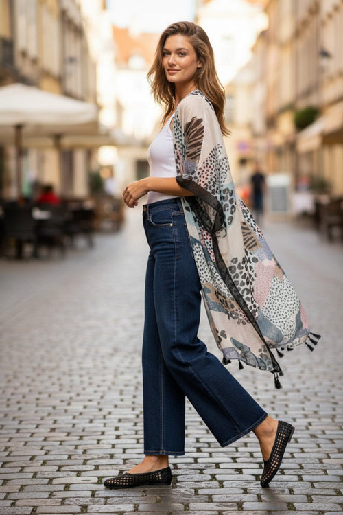 The Serengeti Patchwork Anima Sheer and Soft Print Kimono Wrap