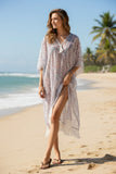 Through the Dunes Sand-Natural Print Caftan Cover-Up with Fringe 2