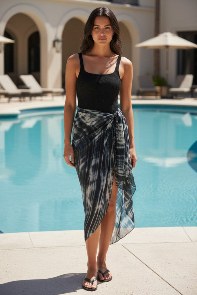 Tie Dye Trippin in Black Multi-Wear Coverup pool to party by subtle luxury vest style 2 sarong