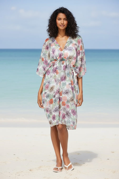 Tropical Oasis Sheer and Soft Floral Print Isle Sundress Cover-Up