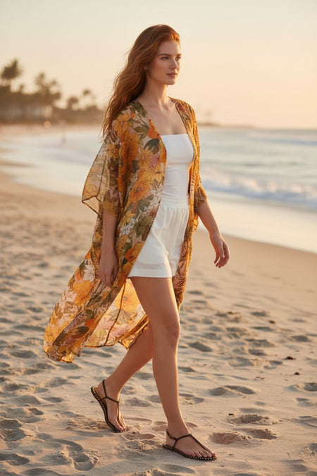 Sandy Bliss Hand Loomed Cotton Linen Coverup Kimono