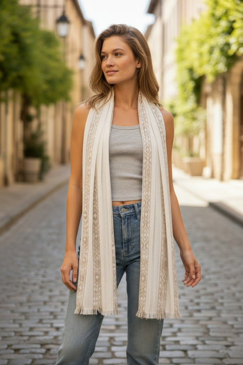 Twinkling Stripes Textured Wrap Scarf | Hand-Loomed Striped Sarong & Shawl