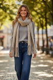 Twisted Chunky Hand-Knit Winter Scarf with Long Tassels natural