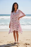 V-Neck Coverup Kaftan Dress in Weekend in Paris Pink Print