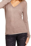 V-Neck Sweater | Open Knit Stitch Sheer Front | Tencil - Cashmere Blend Knit mauve pink tan Subtle Luxur yCashmere