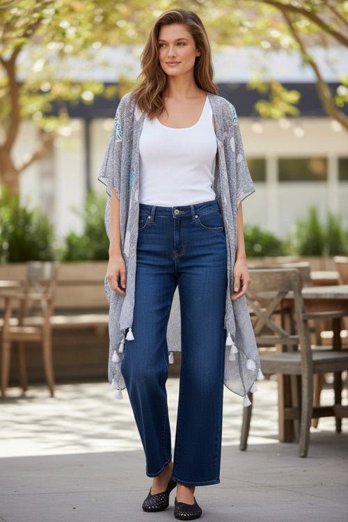 Veil of Time Grey & Multi Color Print Maxi Kimono Coverup 2